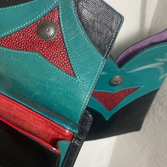 JAMES CULVER RARE Leather Crossbody/wallet💚💜 SET🤠+925🐴Bangle 6.5” - Picture 4 of 17